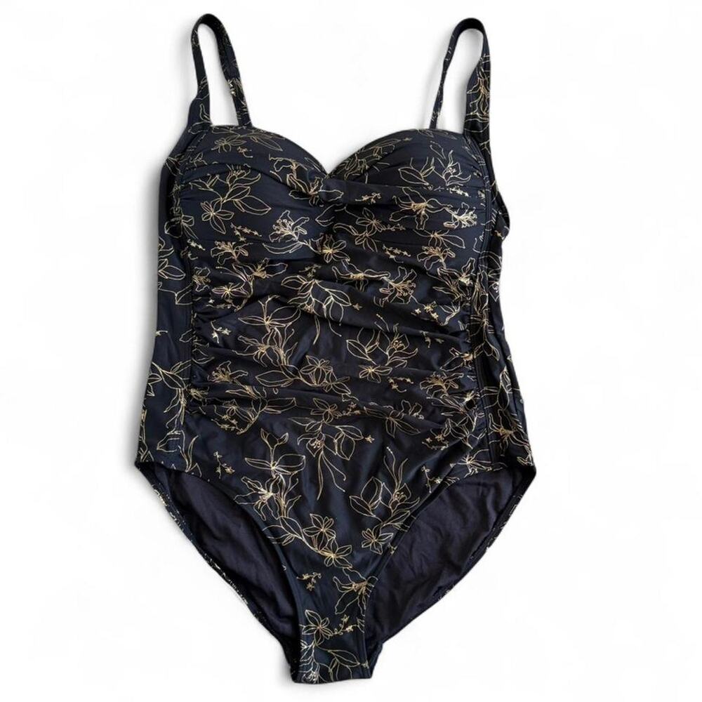 Niptuck black and gold embossed floral one piece swimsuit Size 12